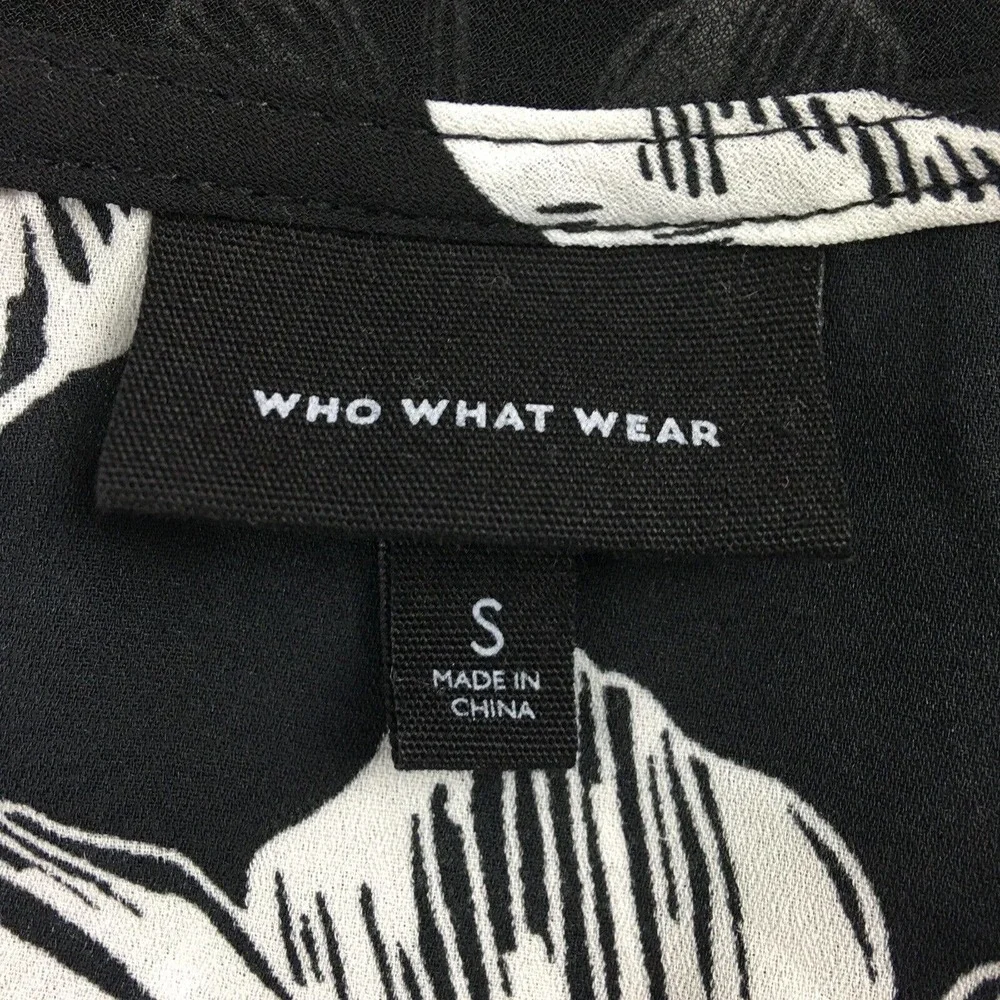 Who What Wear Womens Top Small Black White Floral Sleeveless Chiffon Blouse - Picture 2 of 11